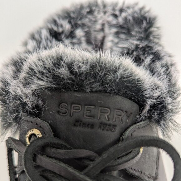 Sperry Women's Saltwater 1-Eye Boots Black Fur Trim Tech Wave Booties Women's 9M - Picture 1 of 9
